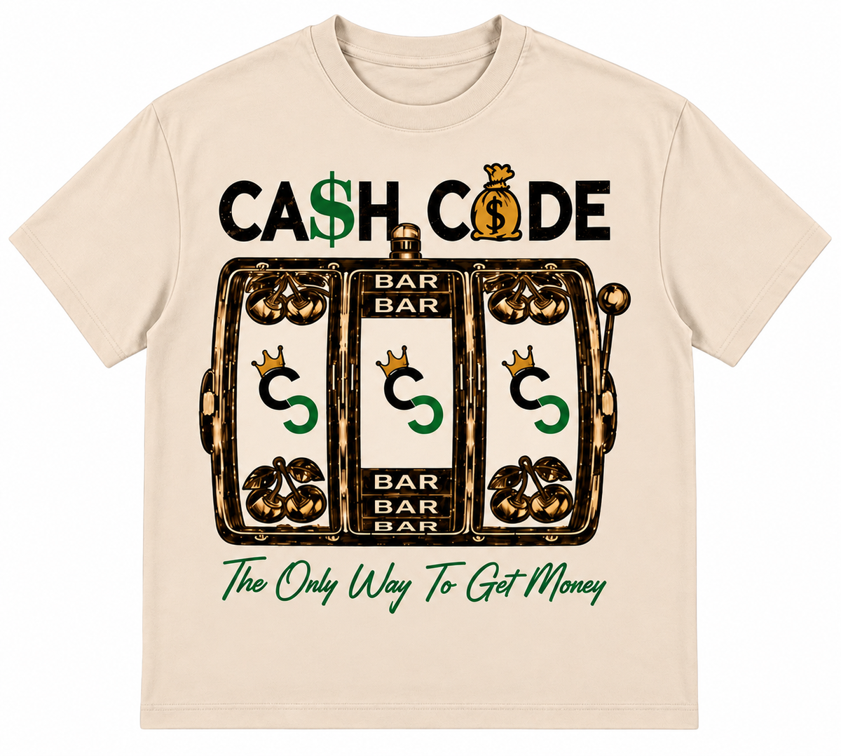 Cash Code Cream & Green Casino Tee